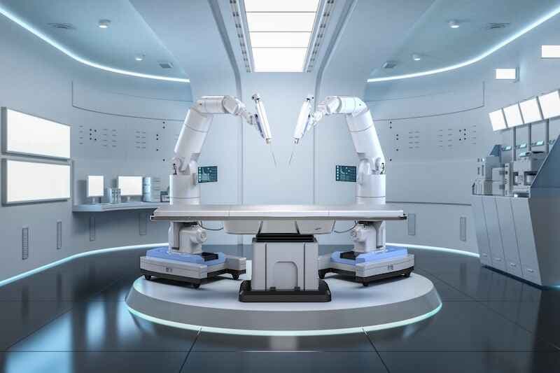 Medical technology with 3d rendering robotic assisted surgery in operating room